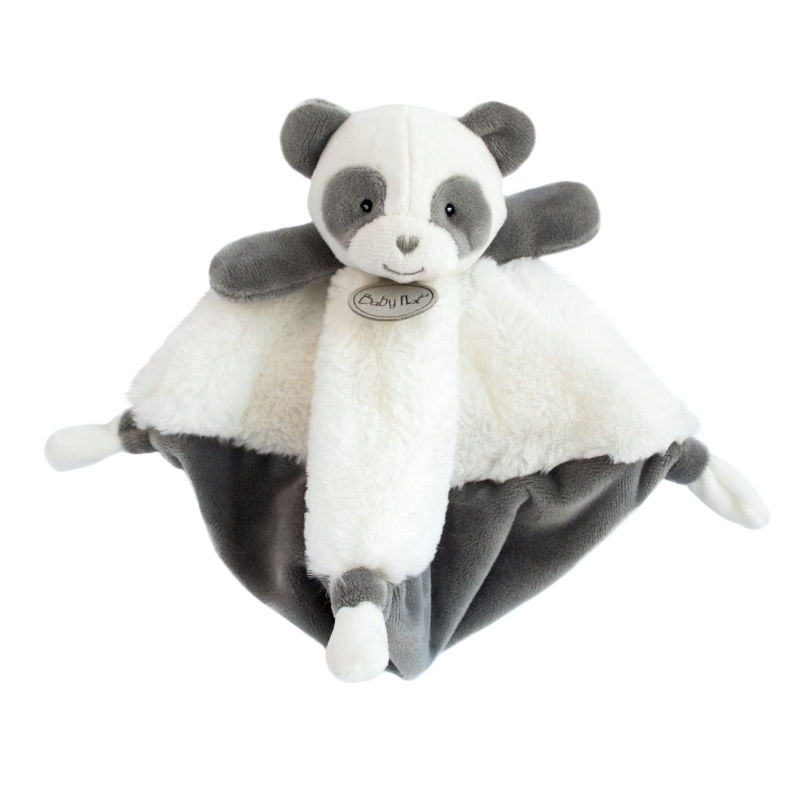 Baby'Nat - Mon P'tit panda Doudou plat blanc gris 25 cm
