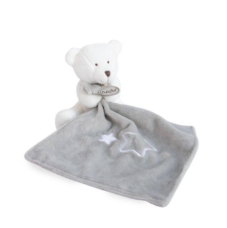 Baby'Nat Les flocons Doudou mouchoir ours blanc gris étoile