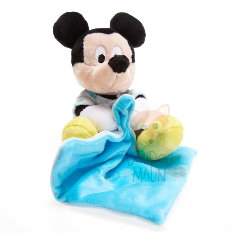 Doudou Mickey bleu ciel et blanc à étoiles - Au Fil du Génie