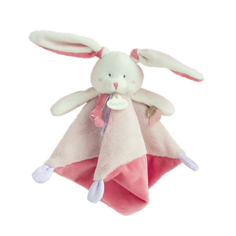 Baby'Nat - Les Layettes - Doudou plat lapin blanc rose 25 cm