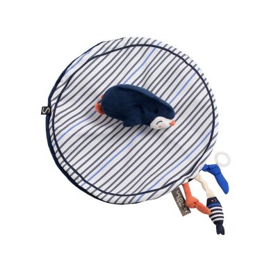  - pingouin plat rond bleu rayé 25 cm 