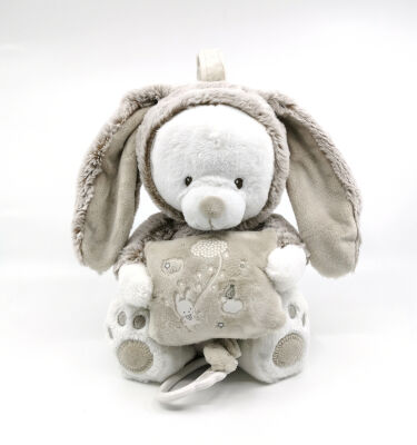 boîte à musique ours déguisé en lapin blanc beige luminescent 25 cm 
