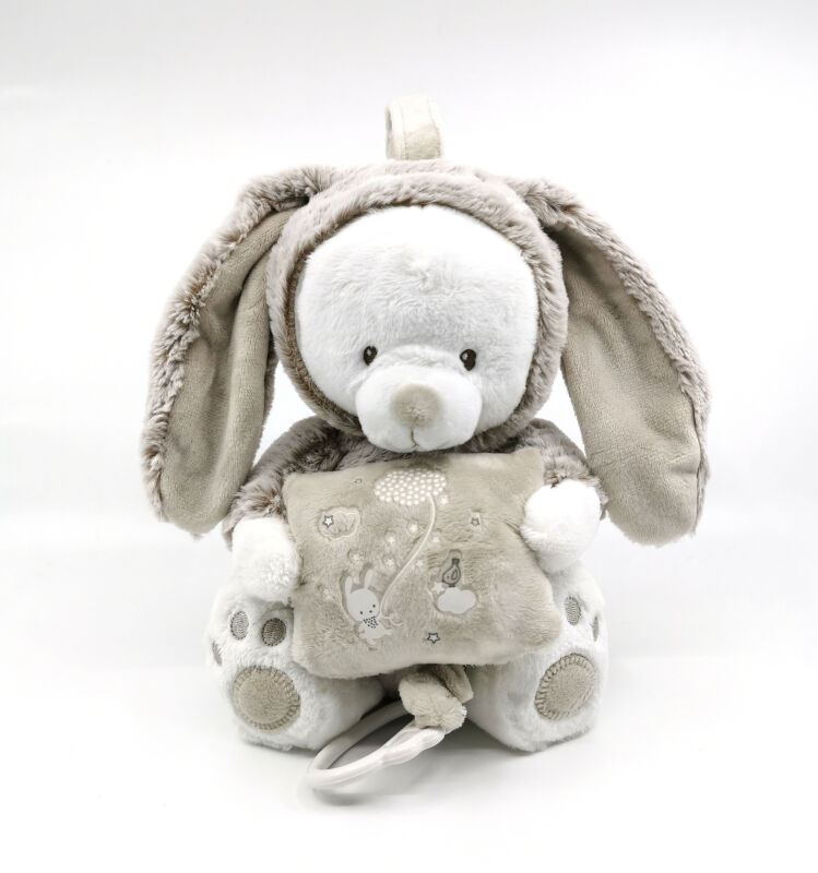  boîte à musique ours déguisé en lapin blanc beige luminescent 25 cm 