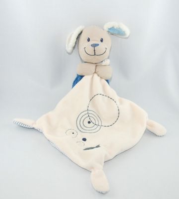  mouchoir chien bleu beige gris poisson 