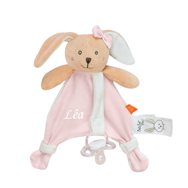 Baby Nat Coton Bio Doudou Attache Sucette Lapin Rose 18 Cm