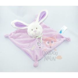  lapin carré plat violet blanc broderie coeur oiseau love 4 noeuds  