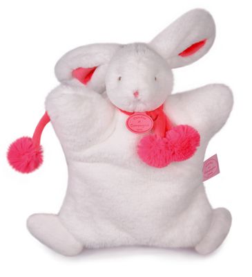  lapin pompon marionnette rouge fraise blanc 