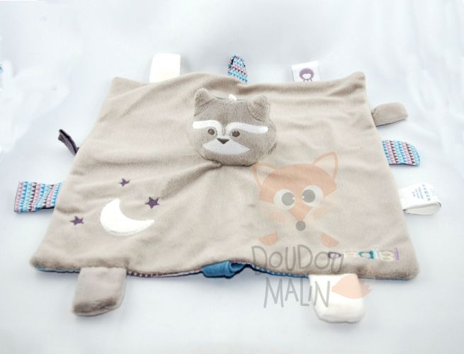  raton laveur plat carré marron beige blanc lune étoile 