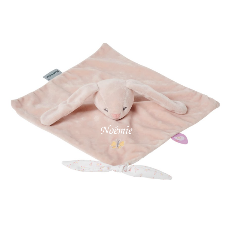 Noukie's - Lina et Joy - Doudou couverture lapin rose blanc 50 X 50 cm
