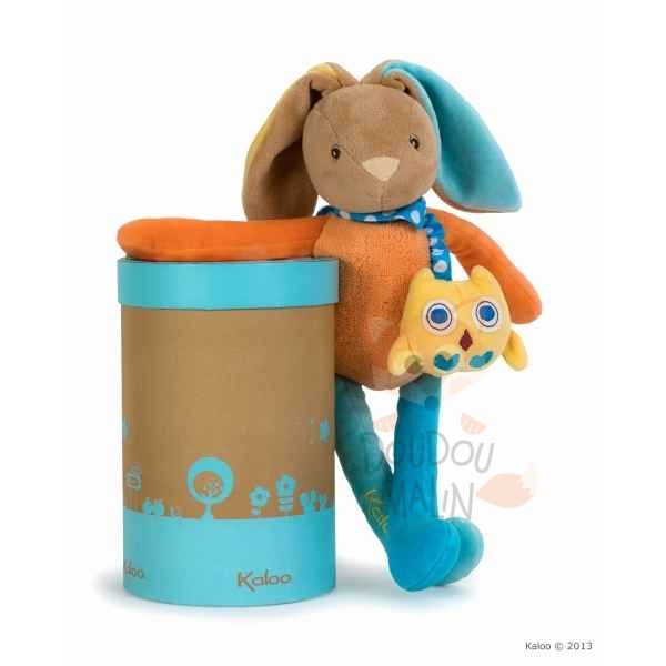 Doudou Lapin Boule Vert Orange Bleu 1 2 3 KALOO 18 cm