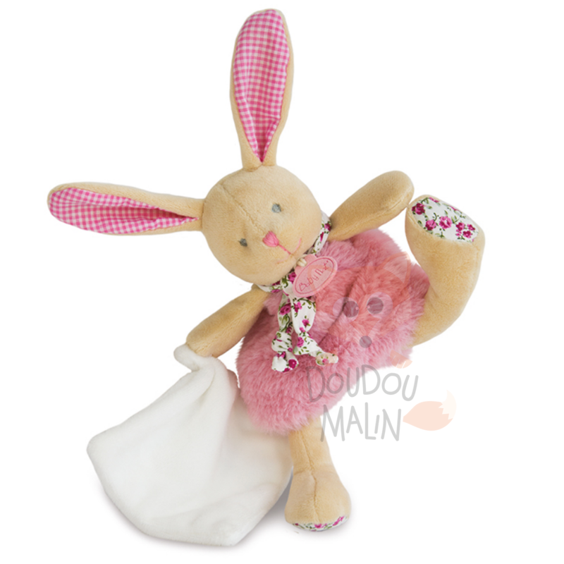 Pantin avec doudou lapin fille 12 cm personnalisé, BabyNat