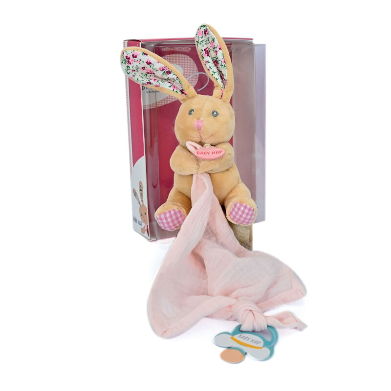 Doudou attache sucette lapin Pooupi Rose Catégorie LES LAPINS