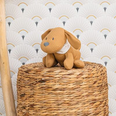  - charlie chien - peluche jacquard jaune caramel 30 cm 