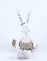 Peluche lapin blanc rose marron robe 