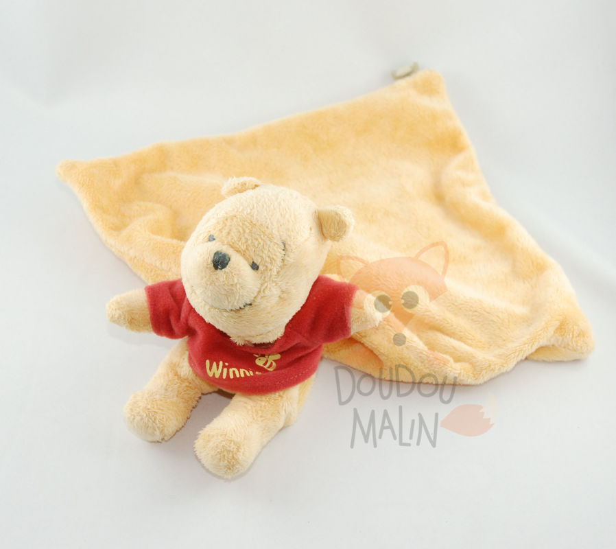 Disney Doudou Winnie L'ourson Rouge Jaune Mouchoir Couverture