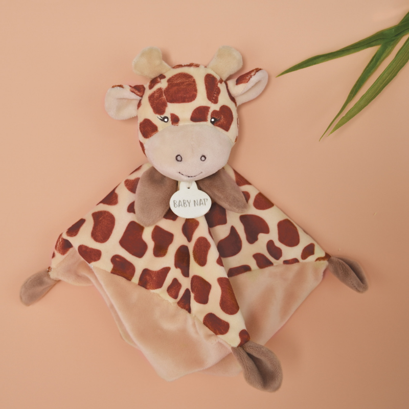 Baby'Nat - Tikou la girafe - Doudou plat marron beige 25 cm