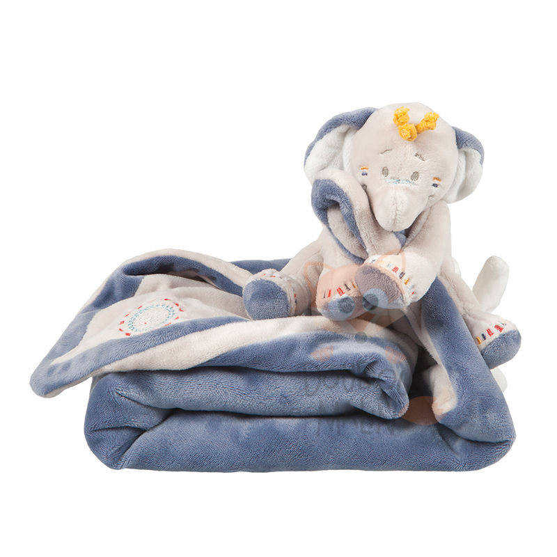 DOUDOU COUVERTURE ELEPHANT BLEU GRIS JAUNE NOUKIE'S NOUKIES