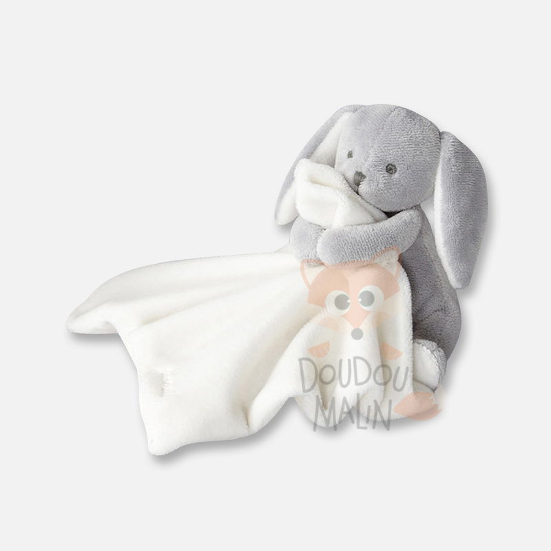 Jacadi Doudou mouchoir lapin gris blanc