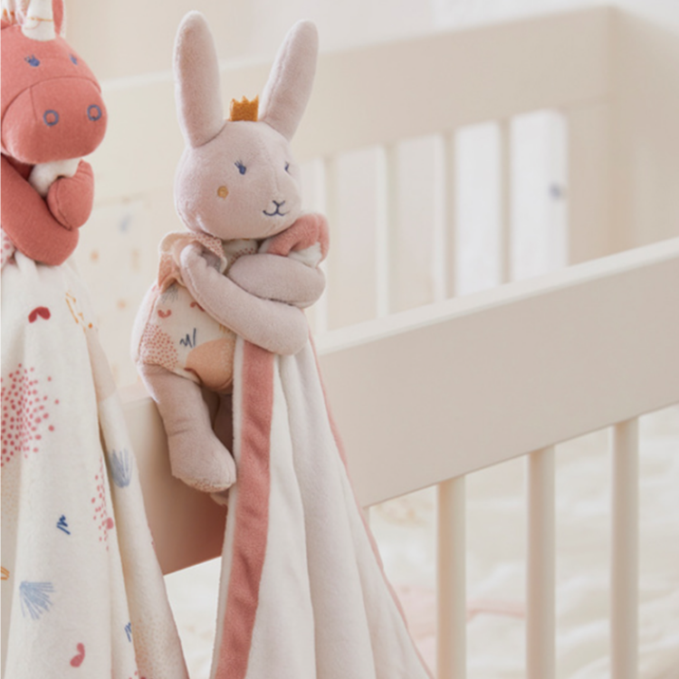 Noukie's - Lina et Joy - Doudou couverture lapin rose blanc 50 X 50 cm