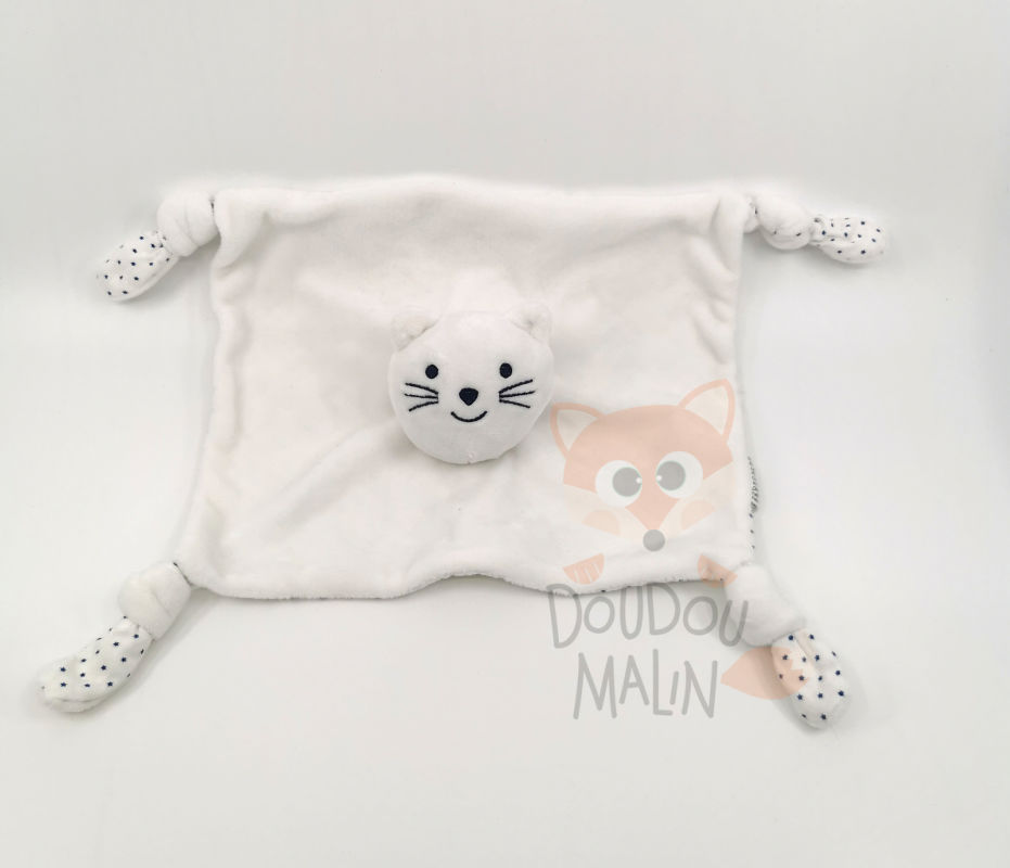 Doudou plat étoiles et chat blanc naissance