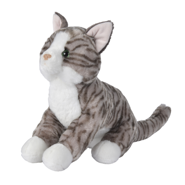  - peluche chat réaliste tigré gris 30 cm 