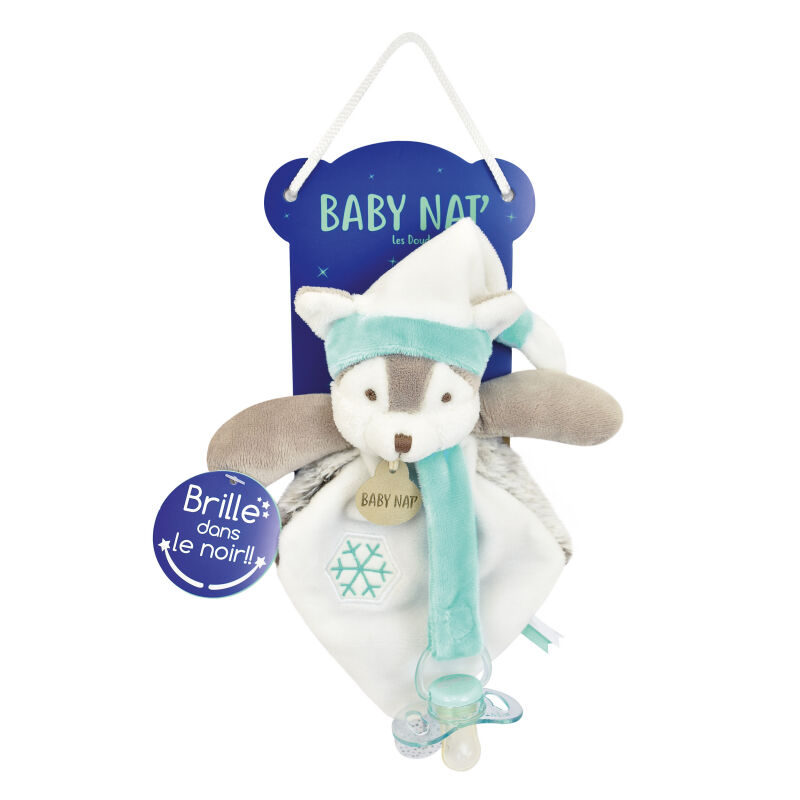  - les lumilunes - attache-sucette chien husky bleu gris flocon 15 cm 