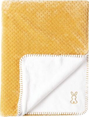  - couverture plaid bébé 100 x 75 cm jaune blanc 