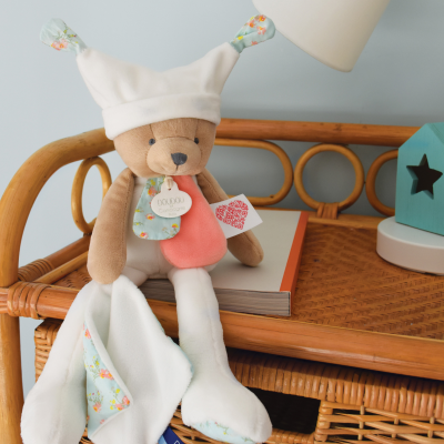  - les petits fûtés - ours pantin à histoire blanc 35 cm 