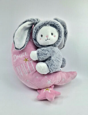  - boîte à musique lapin lune douce nuit rose luminescent 