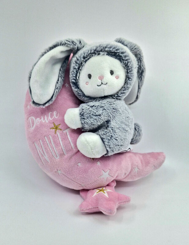  - musical box rabbit moon douce nuit pink glow in dark 