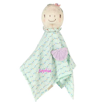  - sally tortue - lange coton bleu vert 30 cm 