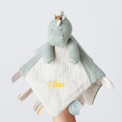  - tiga stegi et ops - dinosaure vert mousseline coton 25 cm 