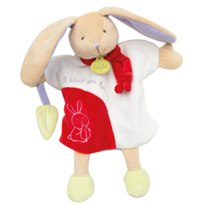 Il était une fois marionnette lapin blanc rouge feuille 