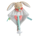  super doudous attache-sucette lapin blanc gris orange 