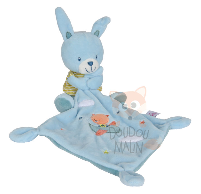 Pommette Doudou Lapin Mouchoir Bleu Vert Orange Ours Avions Etoile Nuage