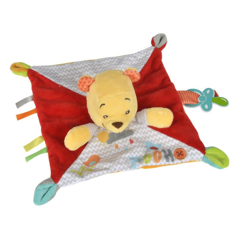 Disney Doudou Winnie L'ourson Rouge Jaune Mouchoir Couverture