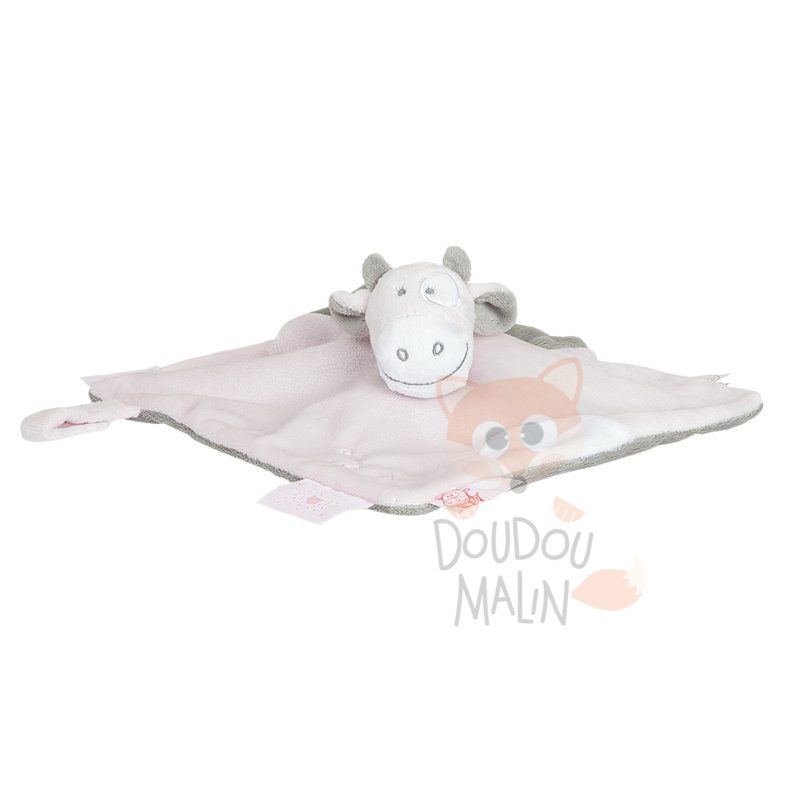 Vache NOUKIES doudou carré plat Lola beige et rose