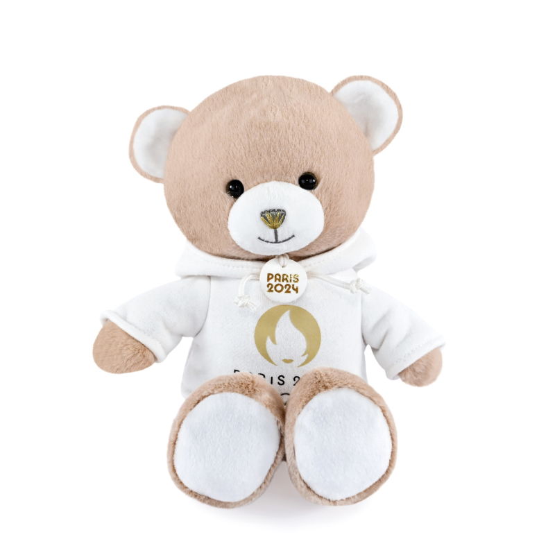 Doudou et compagnie - Peluche ours beige sweat blanc J.O. Paris 2024 - 25 cm