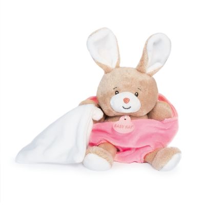  - peluche lapin dans sa poche - rose 15 cm 