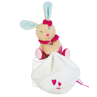 Perle et perlim mouchoir lapin rose bleu blanc coeur 