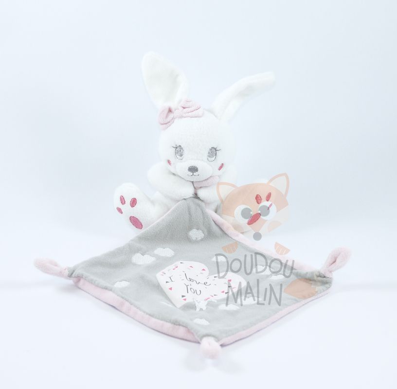  mouchoir lapin rose gris i love you 