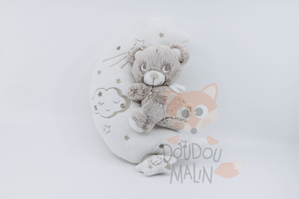  - louis - musical box bear moon white grey 30 cm 