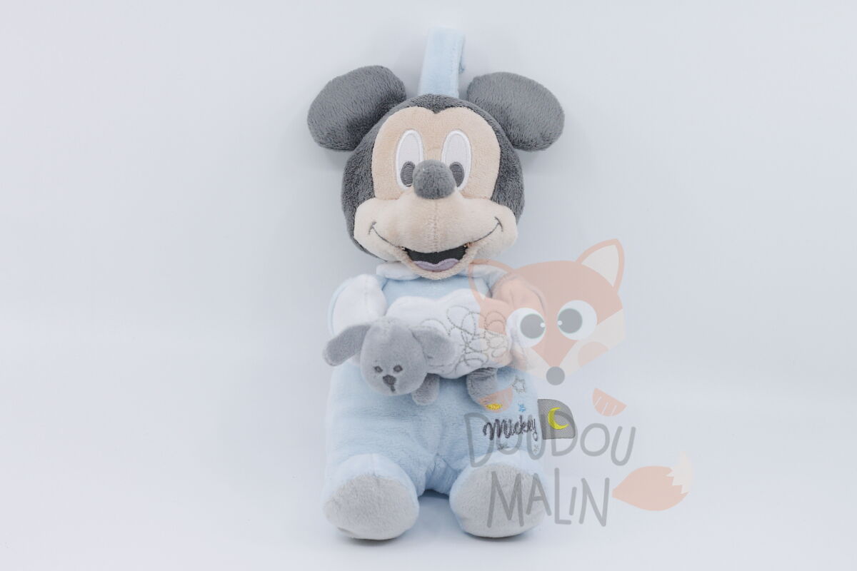  - mickey souris - boîte à musique bleu blanc mouton 25 cm 