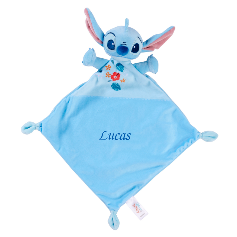 Disney - Stitch - Doudou plat Aloha bleu fleur 30 cm
