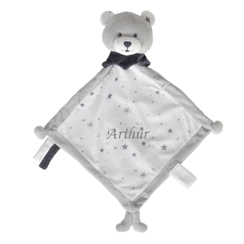 Baby'Nat - Polochon l'ours - Doudou bleu moutarde 24 cm