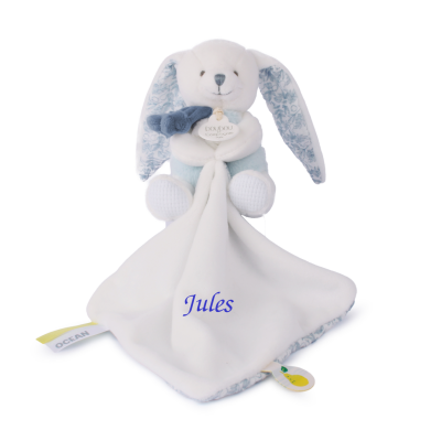  - rabbit ocean - plush with comforter blue white 22 cm 