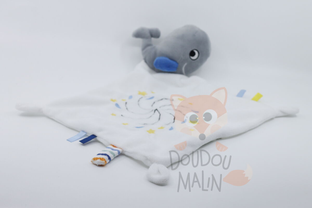 Baby calin - baleine bleu blanc jaune 40 cm 