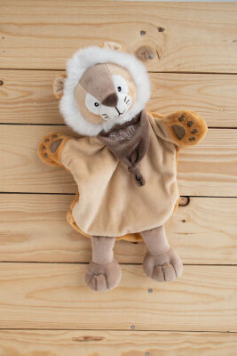  - savane - marionnette lion marron beige 25 cm 