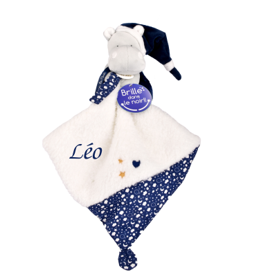  - glow in the dark - plush with comforter hippopotamus blue white 25 cm 