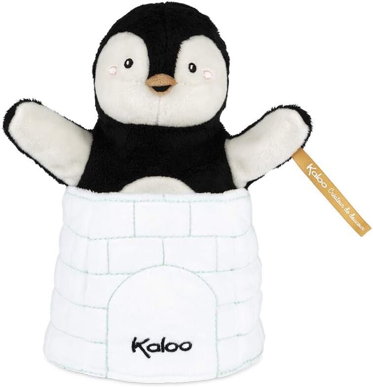  - cache cache - marionnette pingouin igloo 25 cm 